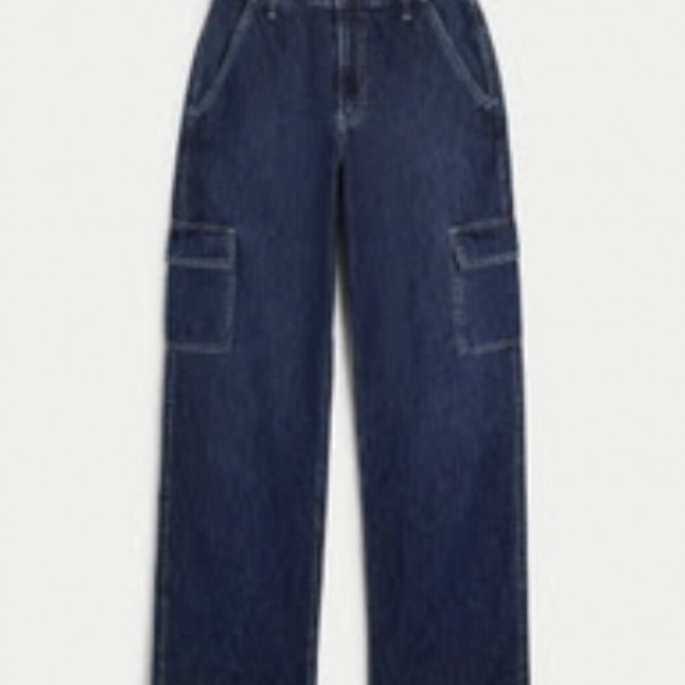 HOLLISTER Ultra High-Rise Lightweight Dark Wash Cargo Baggy Jeans - 12 L